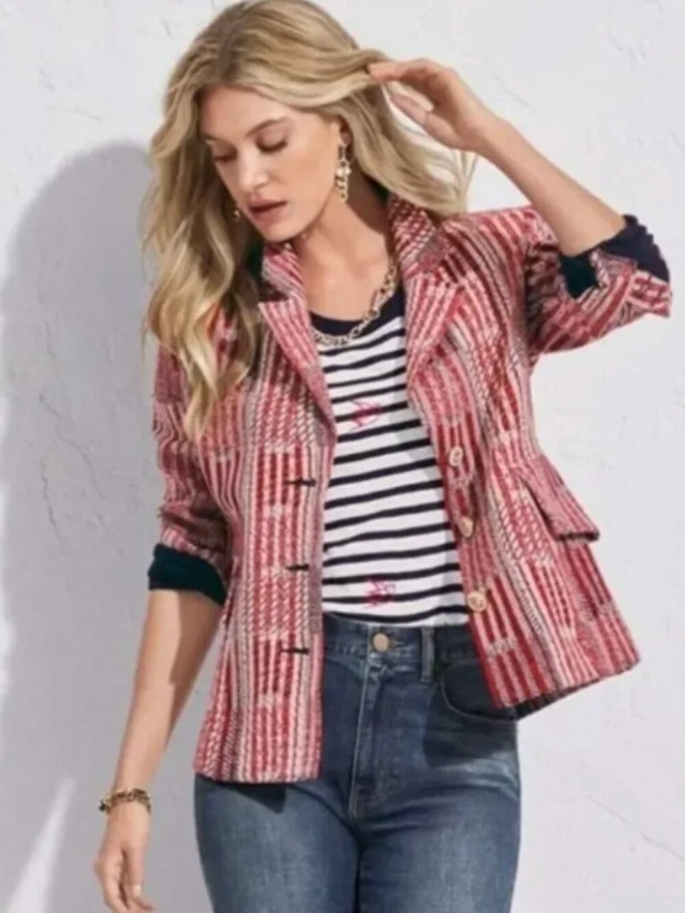 Cabi Patchwork Blazer #6028 Red Preppy Office Work Career - Picture 1 of 8